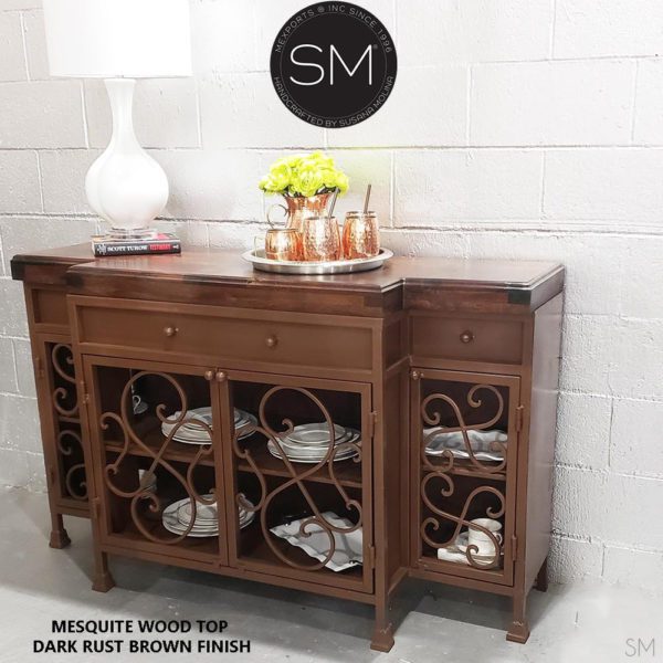 Bestseller Buffet cabinet - Solid Mesquite Wood  top+ Iron  Cabinet -1235 B