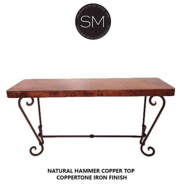 Console Table with a premier quality Hammer Copper Top + Vintage iron -1216 C