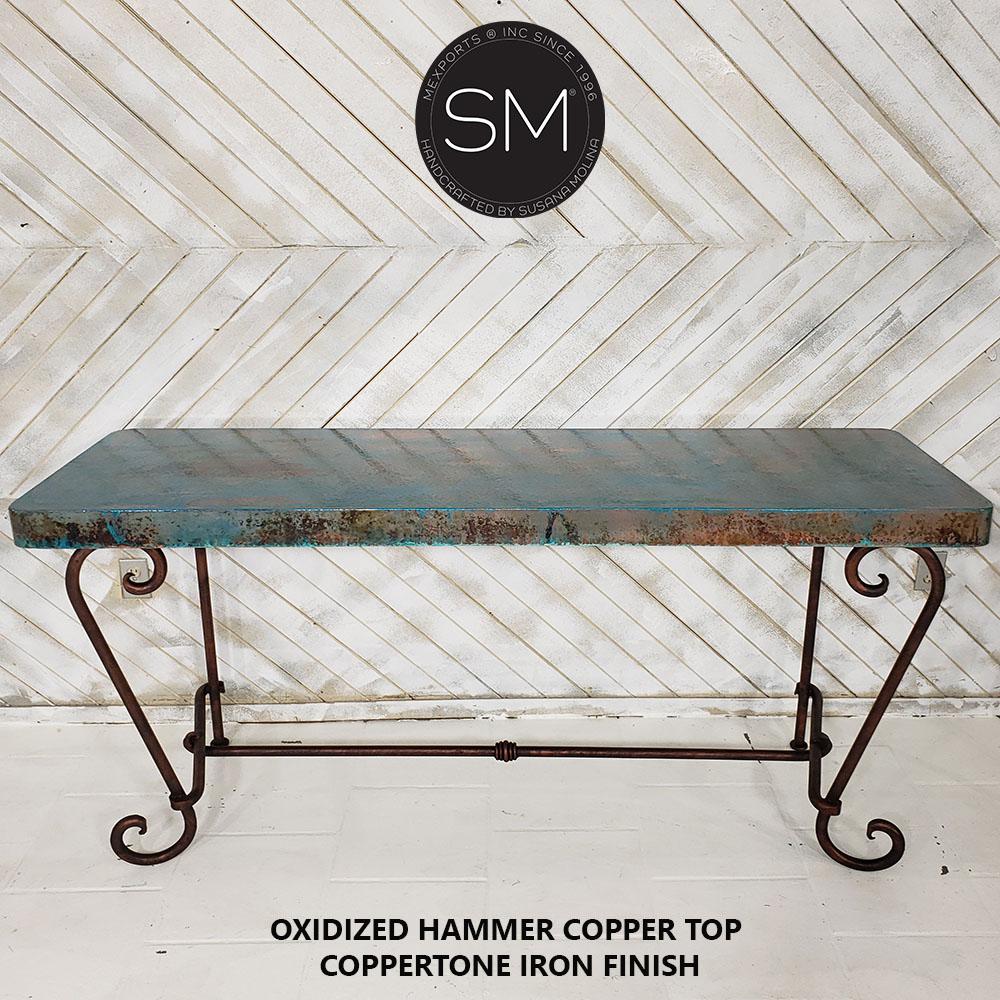 Console Table with a premier quality Hammer Copper Top + Vintage iron -1216 C