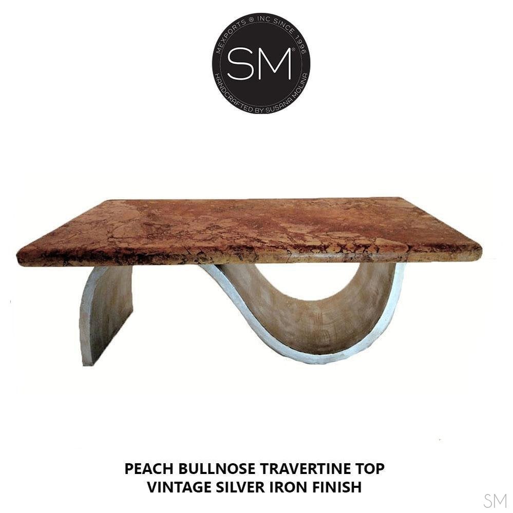 Contemporary Coffee Table Rectangular, Travertine Top and Metal Base - 1257 AA