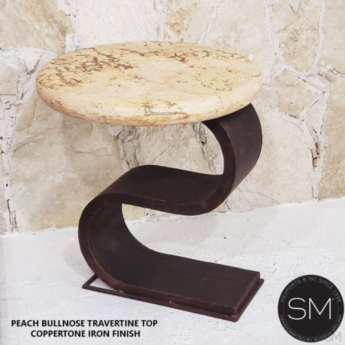 Contemporary End Table with Cream Travertine Top., Accent Ocassional Table - 1257 BB