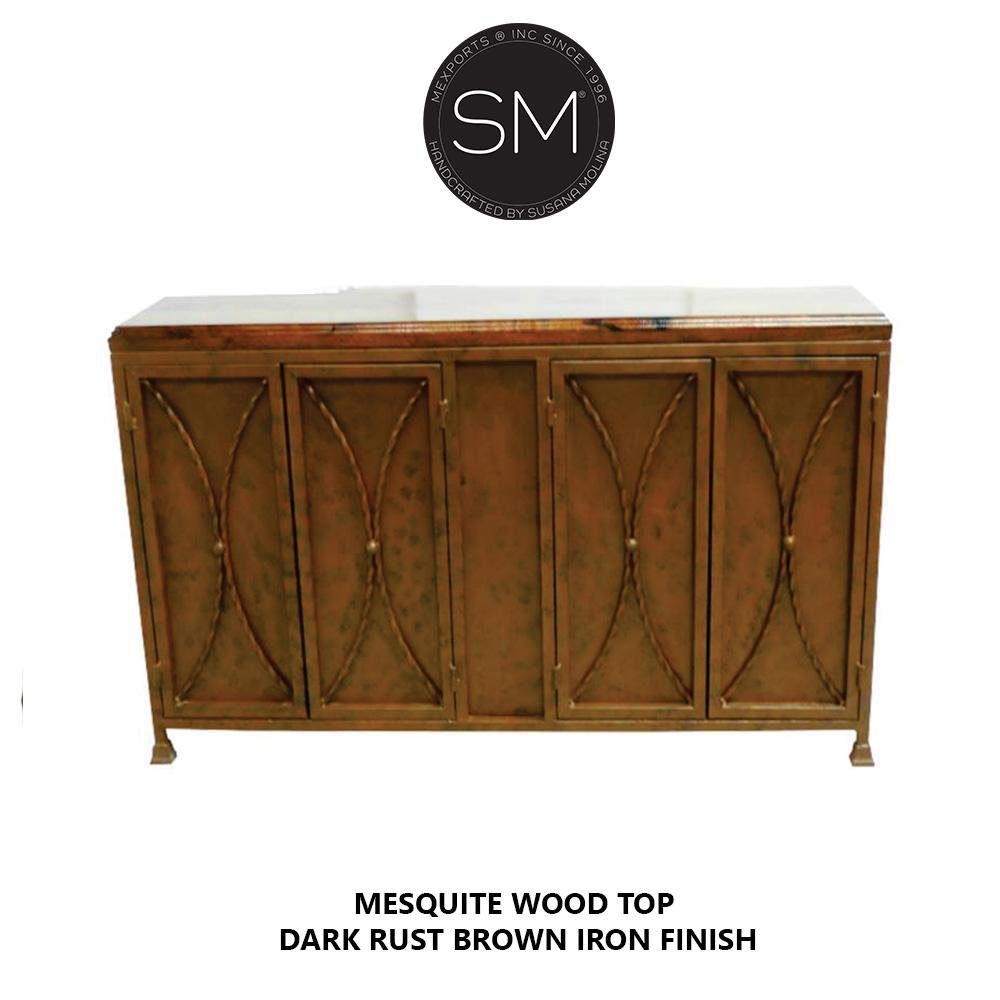 Handcrafted Mesquite Top - Metal Buffet Cabinet Model 1239 C