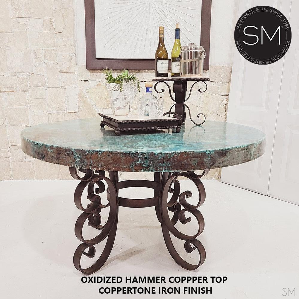 Dining Table- Hammered Copper, Hand - forged Base - 1247 D