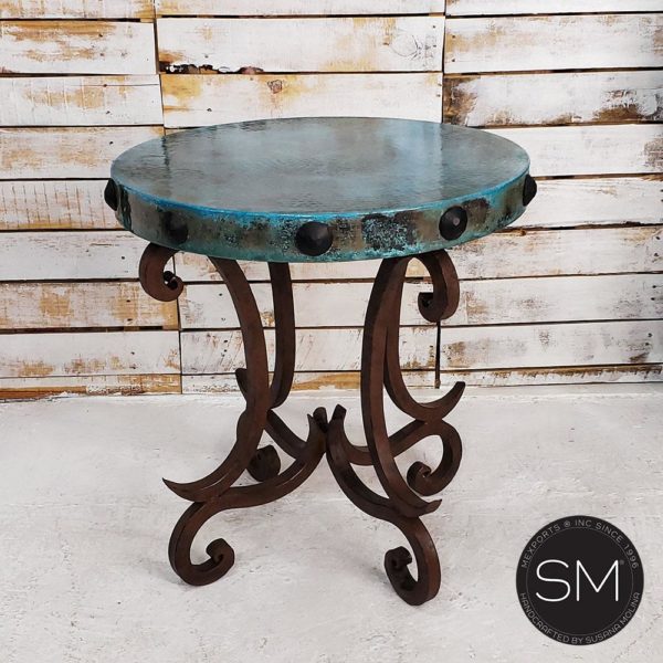 Side Table Hammer Copper Top w/ Wrought Iron Base - 1215 BB