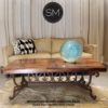 Furniture Mesquite Wood  & Travertine top Rectangular Table-1213AA