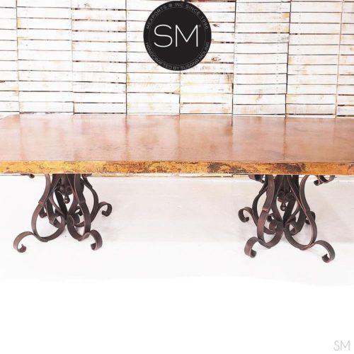 Hammer Copper Double Pedestal Dining Table -Luxury Modern Iron - 1246 R