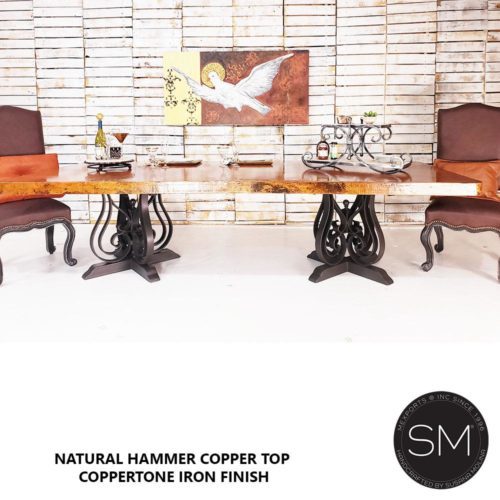 Hammer Copper Double Pedestal Dining Table - Luxury Modern Iron - 1243 R