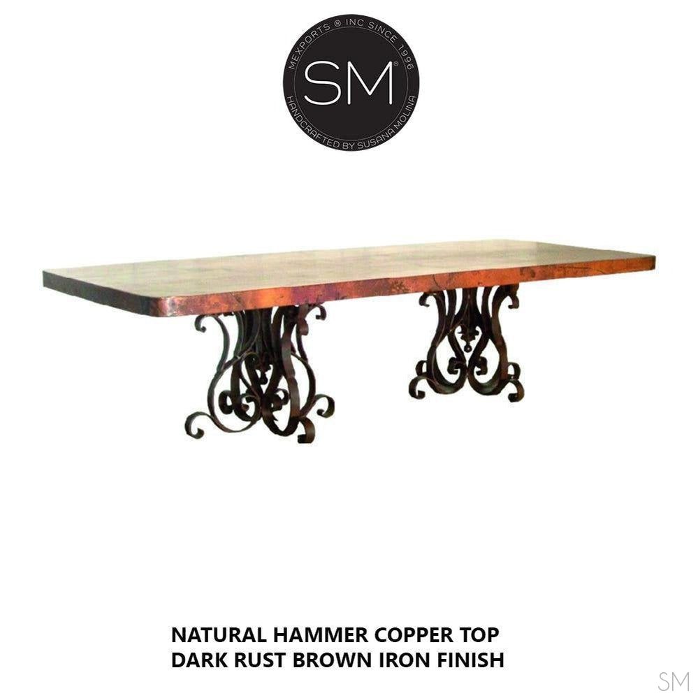 Hammer Copper Double Pedestal Dining Table -Luxury Modern Iron - 1246 R