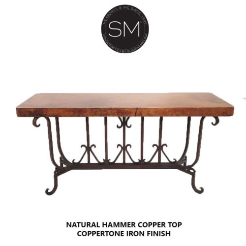 Long  Entryway Hammer Copper Console table, Vintage iron -1213 C