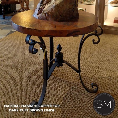 Western Chic Foyer Table Antiquity Hammer Copper Top Sleek Iron Pedestal - 1223L