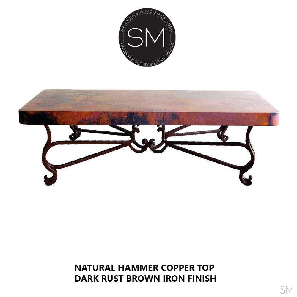 Rectangular coffee table Copper Table of wrought iron & oxidized copper top - 1242AA