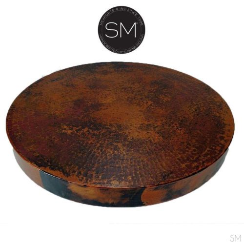 Round Coffee Table- Hammered Copper w/ Wrought Iron Base - 1215AAA