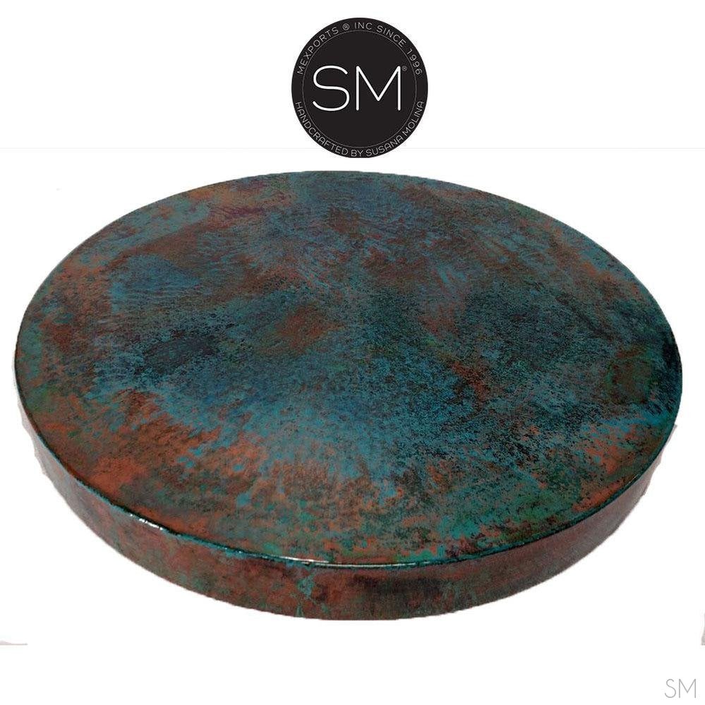 Round Coffee Table- Hammered Copper w/ Wrought Iron Base - 1215AAA