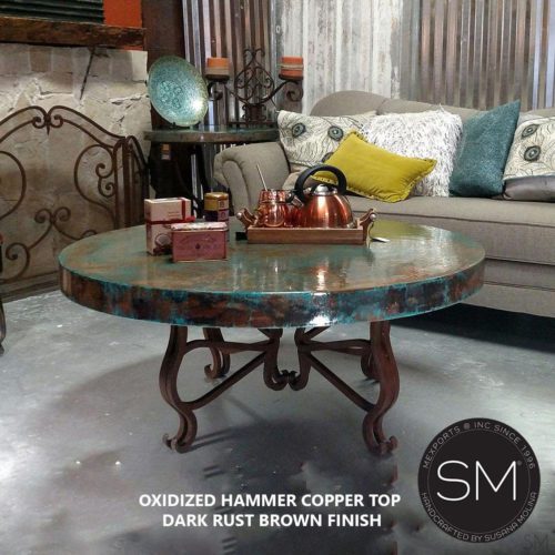 Luxury Round Coffee Table- Hammered Copper w/ Wrought Iron -1242AAA