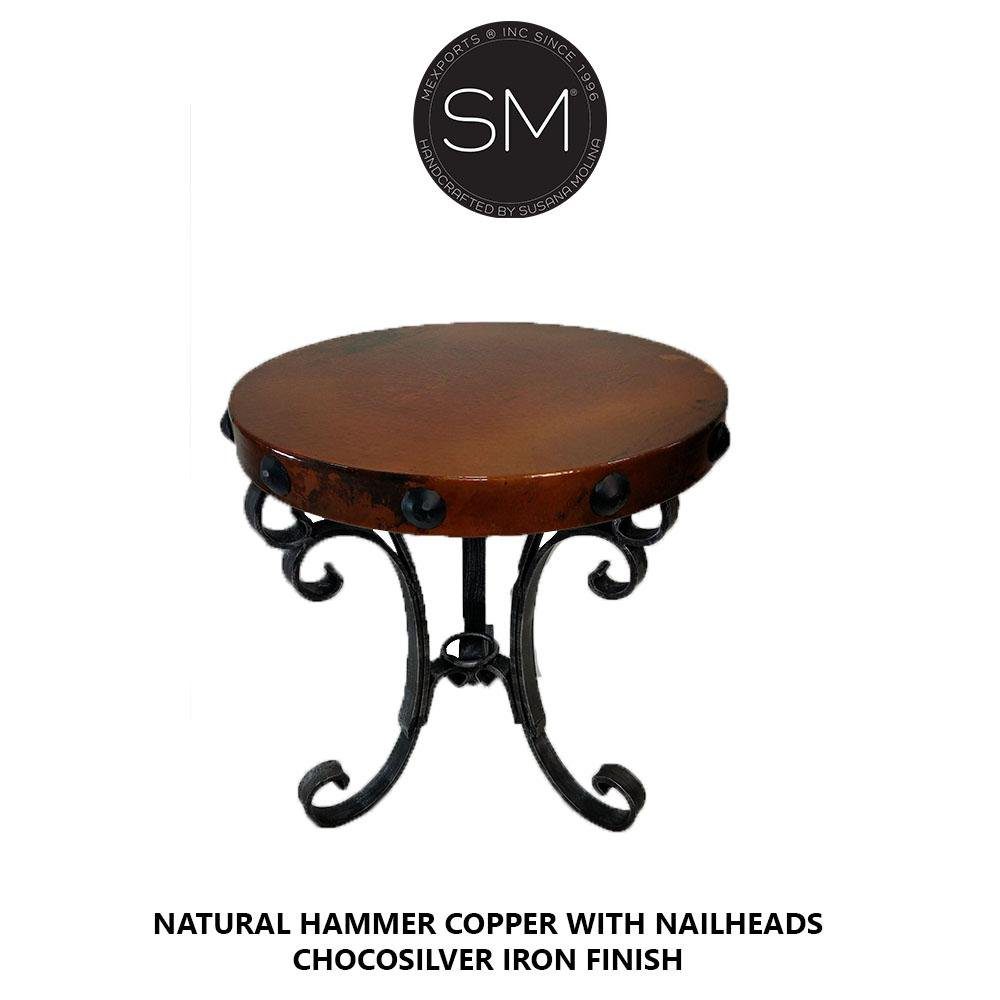 Accent & Side table, Hammer Copper End Occasional Round Table-1223BB