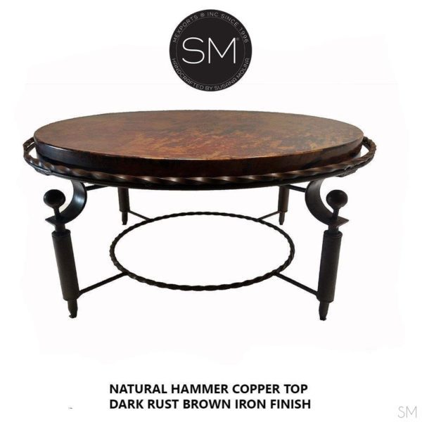South Western Coffee Table- Hammered Copper Top, Wrought Iron Base-1265AAA
