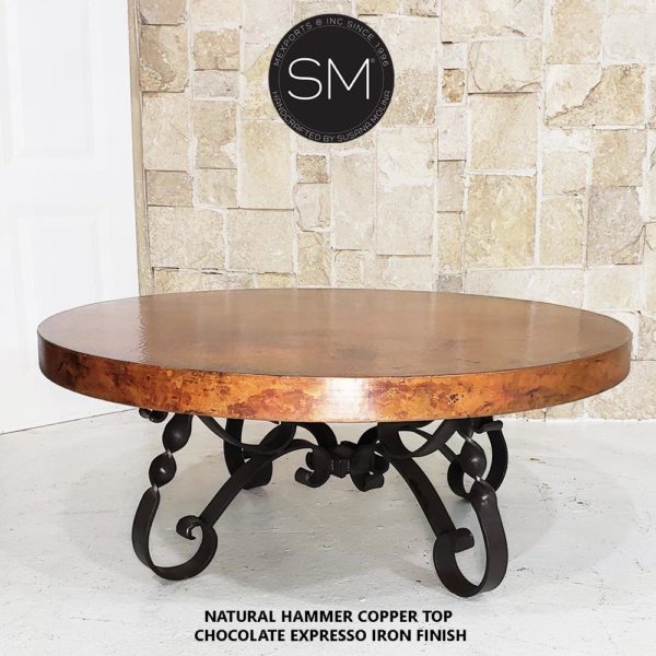 High End Coffee Table Snazzy Scroll Round Hammer Copper Top -1212 AAA