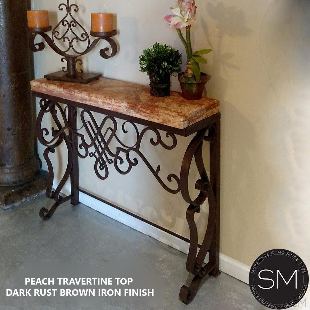 High-End Entry Console Table, made of Mexican Travertine Marble Top-1255F