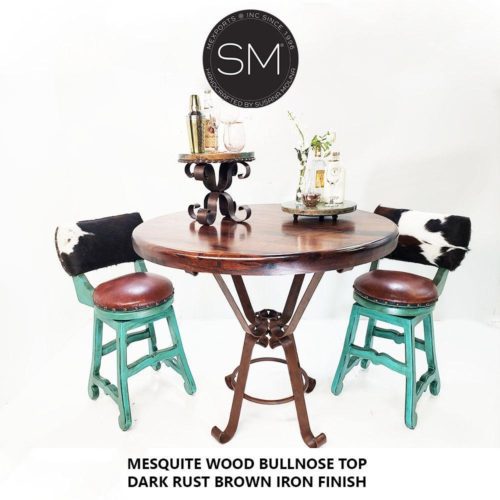 High End Furniture-Solid Mesquite Wood Texas- Round Bar Table - 1229 E