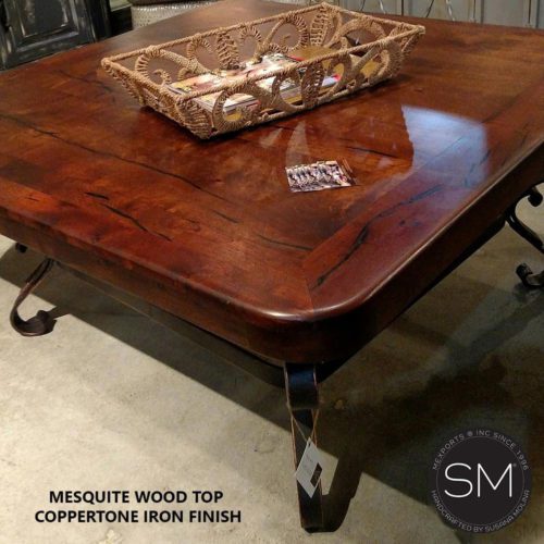 High-End Mesquite w/ Wrought Iron Base | Square Mesquite Coffee Tables - Model 1239 A