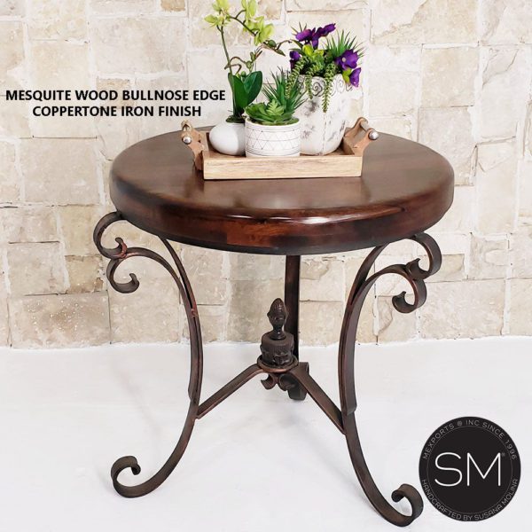 Western Chic Occasional Table | Large | Mesquite Wood, Wrought Iron Base 1223 L
