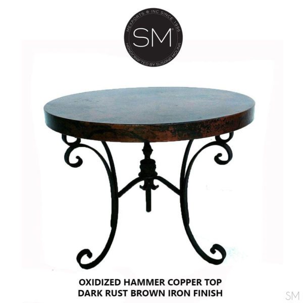 Western Chic Foyer Table Antiquity Hammer Copper Top Sleek Iron Pedestal - 1223L