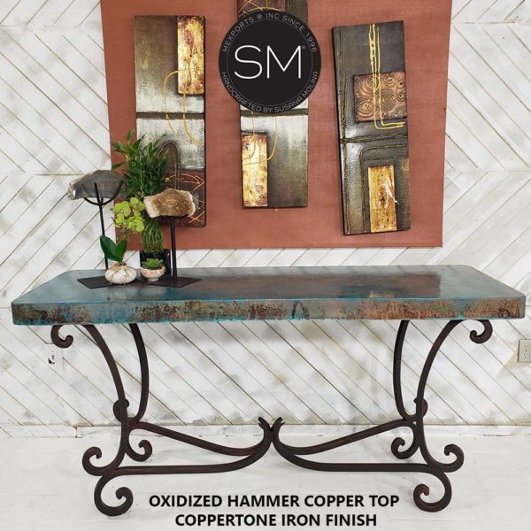 Large Console- Sofa &Entry way table made of Hammered Copper - 1215C