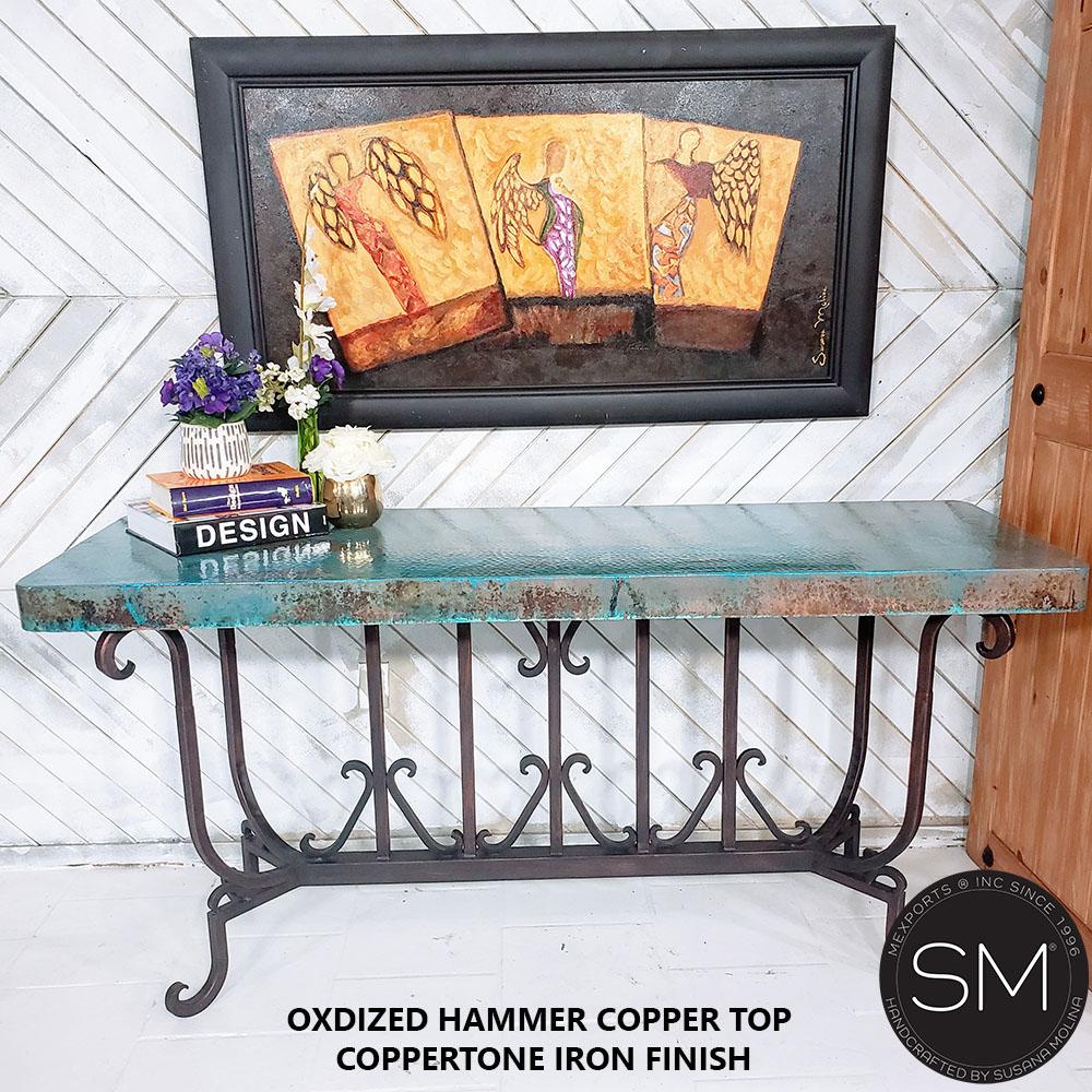 Long  Entryway Hammer Copper Console table, Vintage iron -1213 C