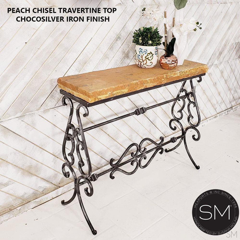 Luxurious  Entryway table- Travertine narrow Console-ideal for Outdoors-1256C