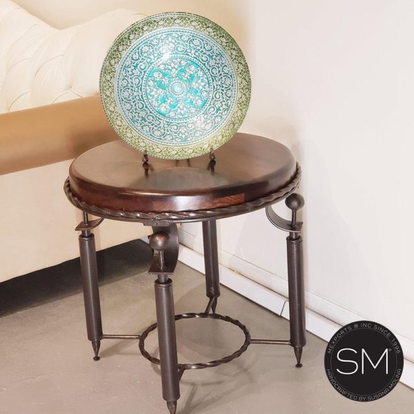 Luxurious Mesquite Wood w/ Wrought Iron Base | Small Ocassional Table - 1265BB