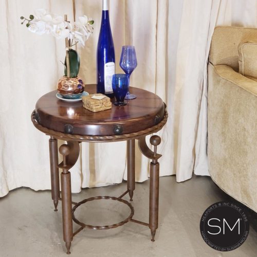 Luxurious Mesquite Wood w/ Wrought Iron Base | Small Ocassional Table - 1265BB