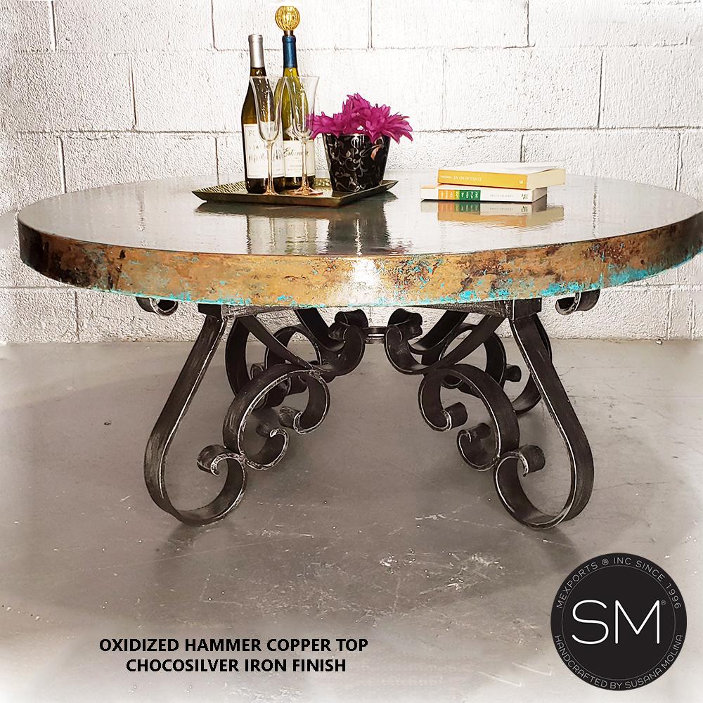 Luxury Coffee Table | Wrought iron base w/ Hammered Copper Top 1251 AAA