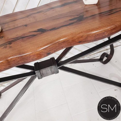 Console Table Modern Treat-Extra w/ Mesquite Wood Top Wrought Iron Base - 1212 C