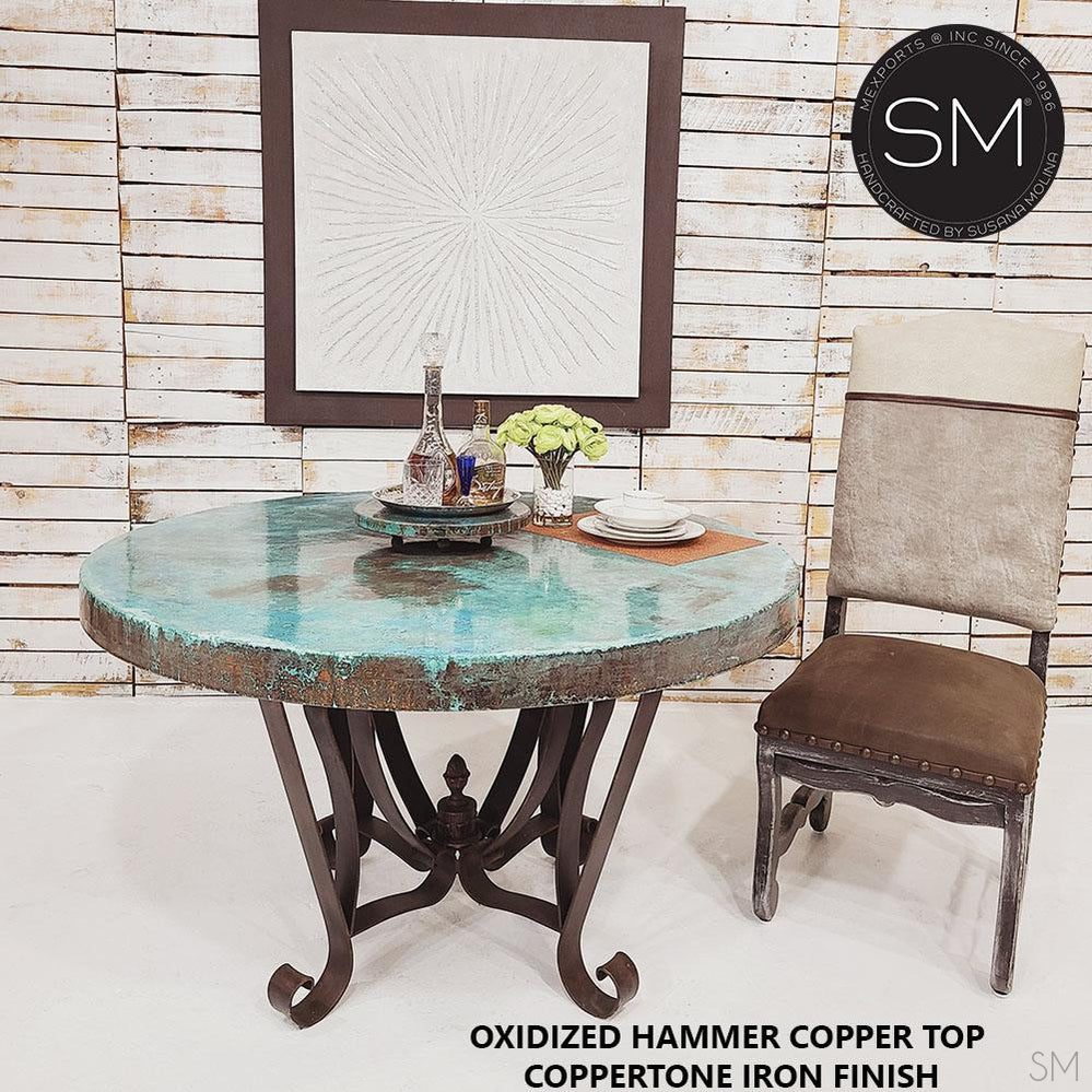 Luxury Dining Table | Round | Oxidized Hammered Copper Top -1229 D
