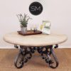 Luxury Outdoor Furniture -Travertine Coffee Table w/ Wrought Iron Base-1251AAA