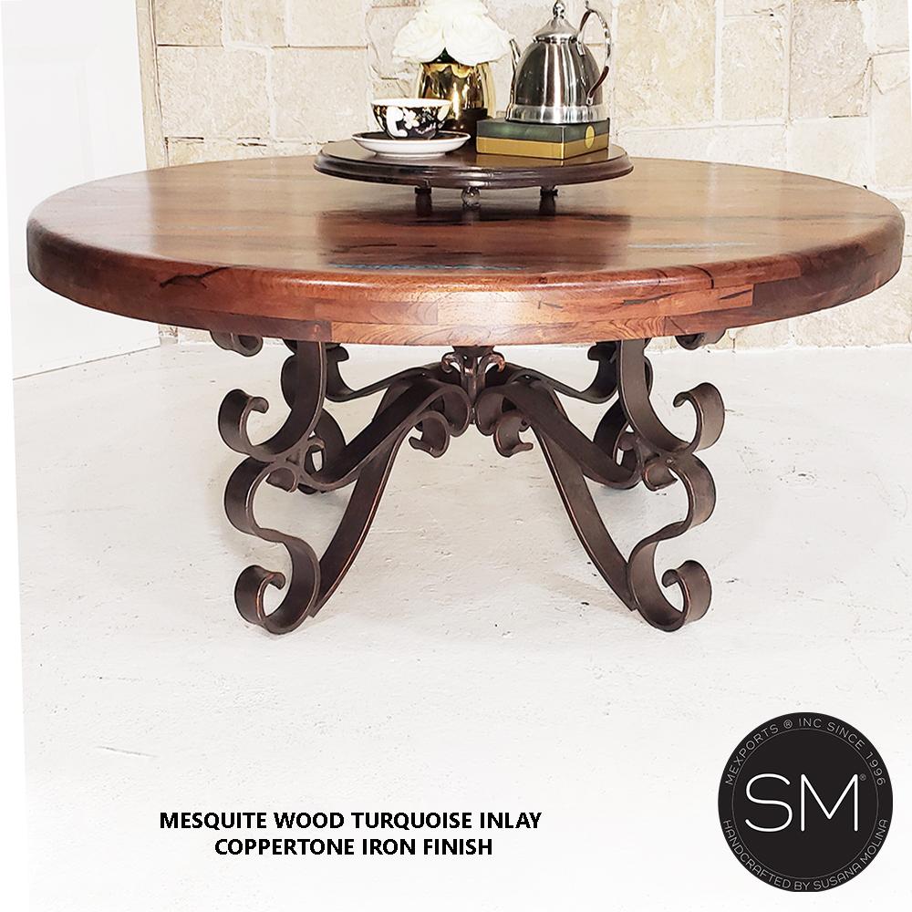 CHIC Luxury Ranch Mesquite Wood Round Coffee Table Model 1237 AAA
