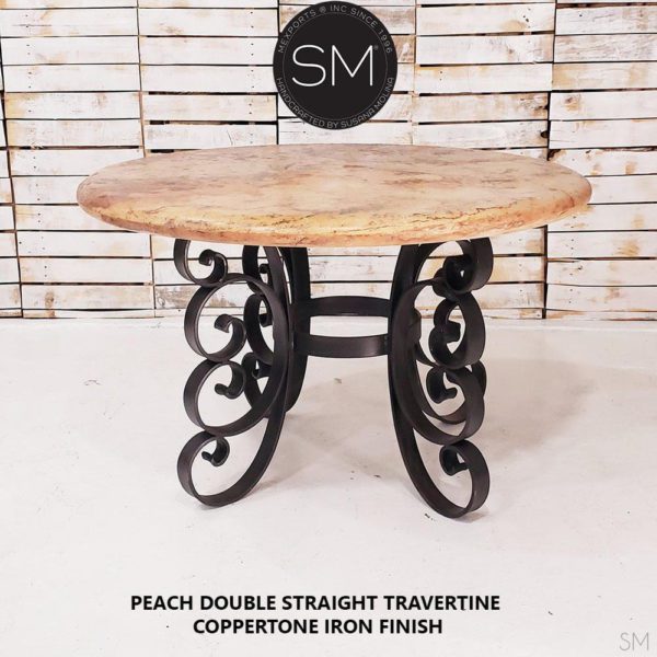 Outdoor Round Dining Table | Travertine | Wrought Iron-1247D