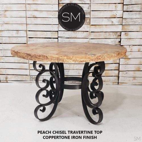 Outdoor Round Dining Table | Travertine | Wrought Iron-1247D