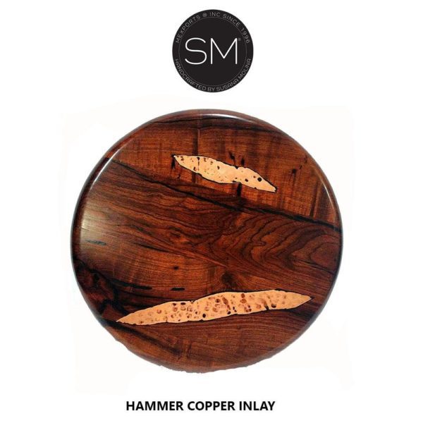 Mesquite wood Round coffee table with hammer copper inlay