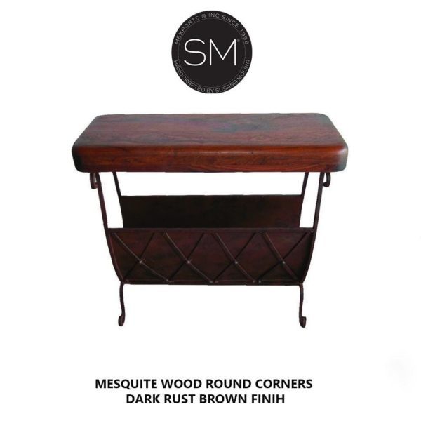 Rustic Magazine End  table  with Mesquite Wood  top &  iron base - 1263CC