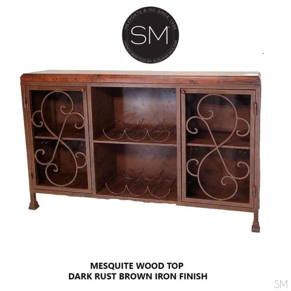 Wine Rack made solid Mesquite Wood  - Buffet Cabinet - 1230