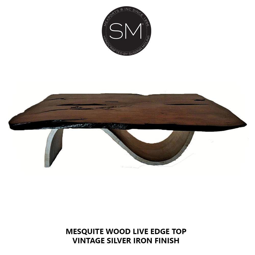 Contemporary Coffee Table - Kiln Dried Mesquite, Metal Base -1257AA