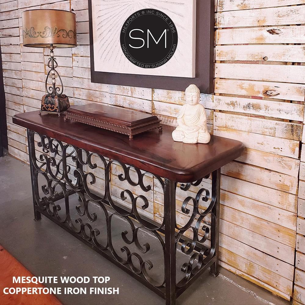 Entryway Console Table Mesquite Wood Forged Iron base - 1252 C