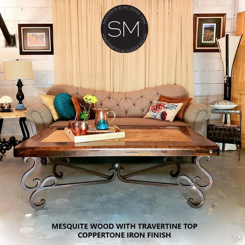 Rectangular Mesquite - Travertine Coffee table -living room furniture-1240AA
