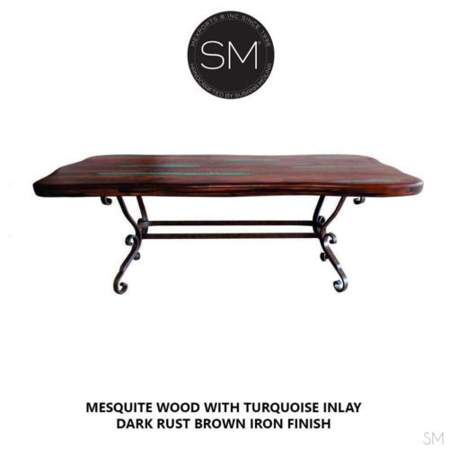 Western Dining Table - Mesquite, Wrought Iron Base-1239R