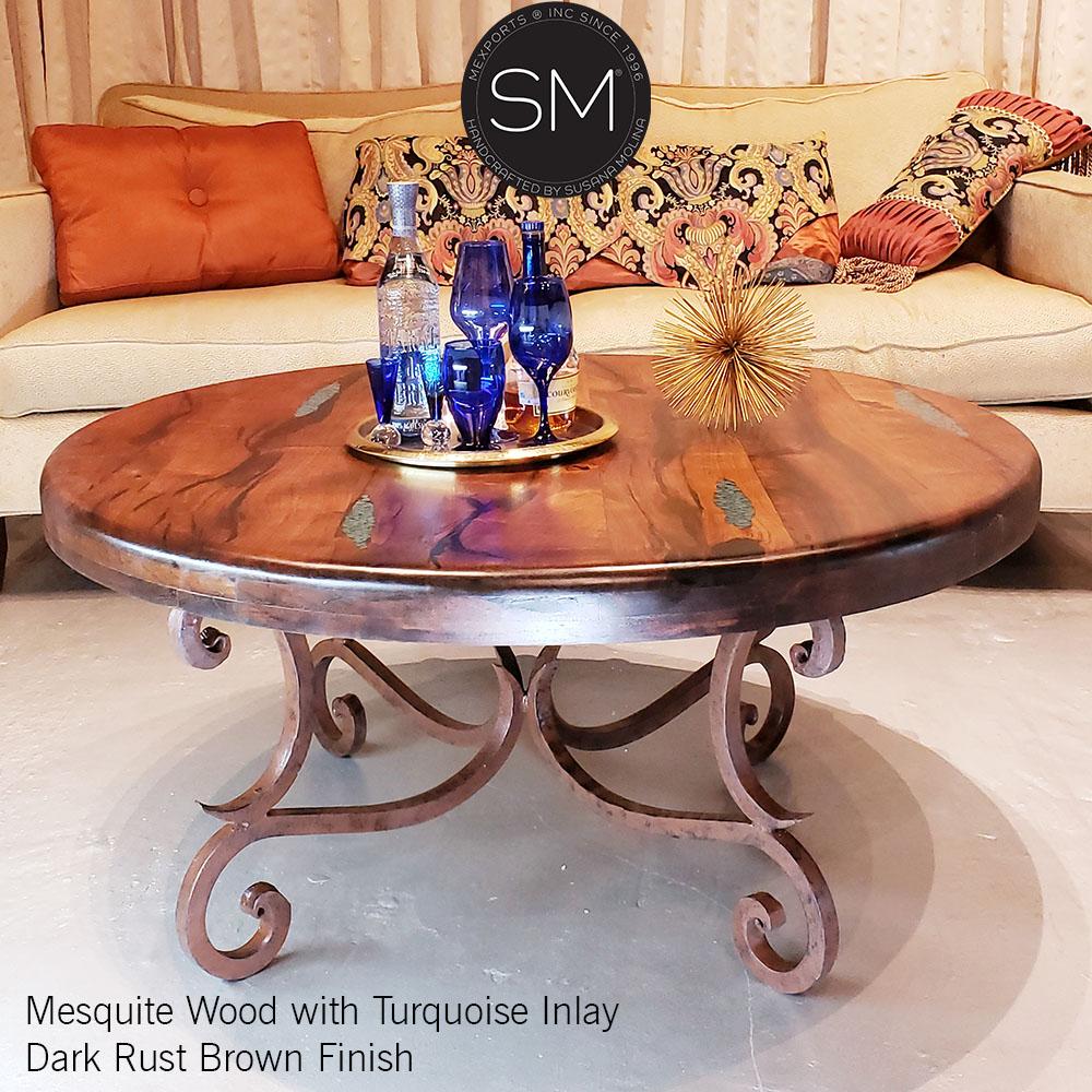 Solid Mesquite Reclaimed Wood Round Coffee Table 1215 AAA