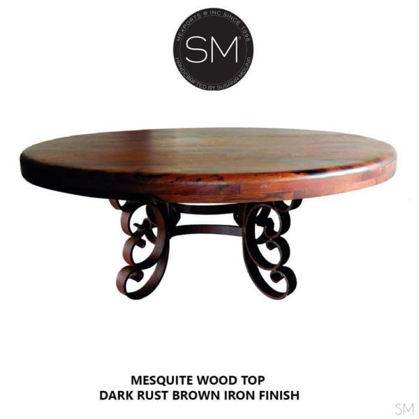 Rustic Coffee Table |Round| Mesquite top, Wrought Iron Base-1247AAA