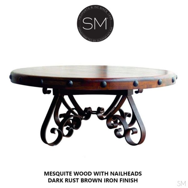 Turqouise Inlay Mesquite Wood Round Coffee Tables - 1251AAA
