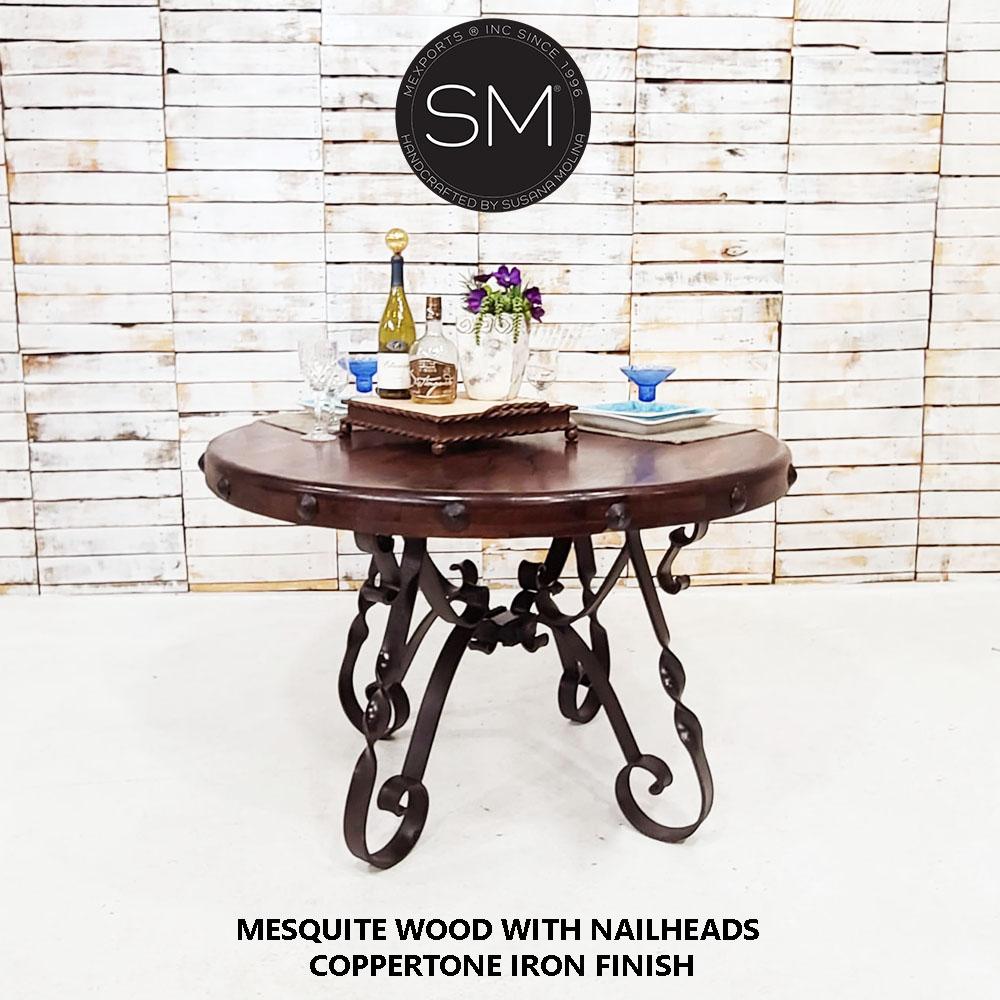 Mesquite Wood  Round Dining Table + Iron base - 1212D