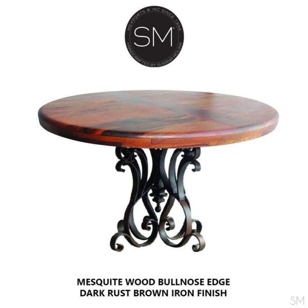 Modern Mesquite Dining table  w/ Wrought Iron Base - 1246D